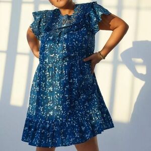 Anthropologie Blue Flutter Sleeve Sundress